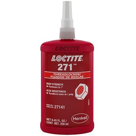 Henkel Anaerobic Threadlocker, Large Bolt and Stud, Bottle, 250 Ml 271 RED 250ML IDH 88441